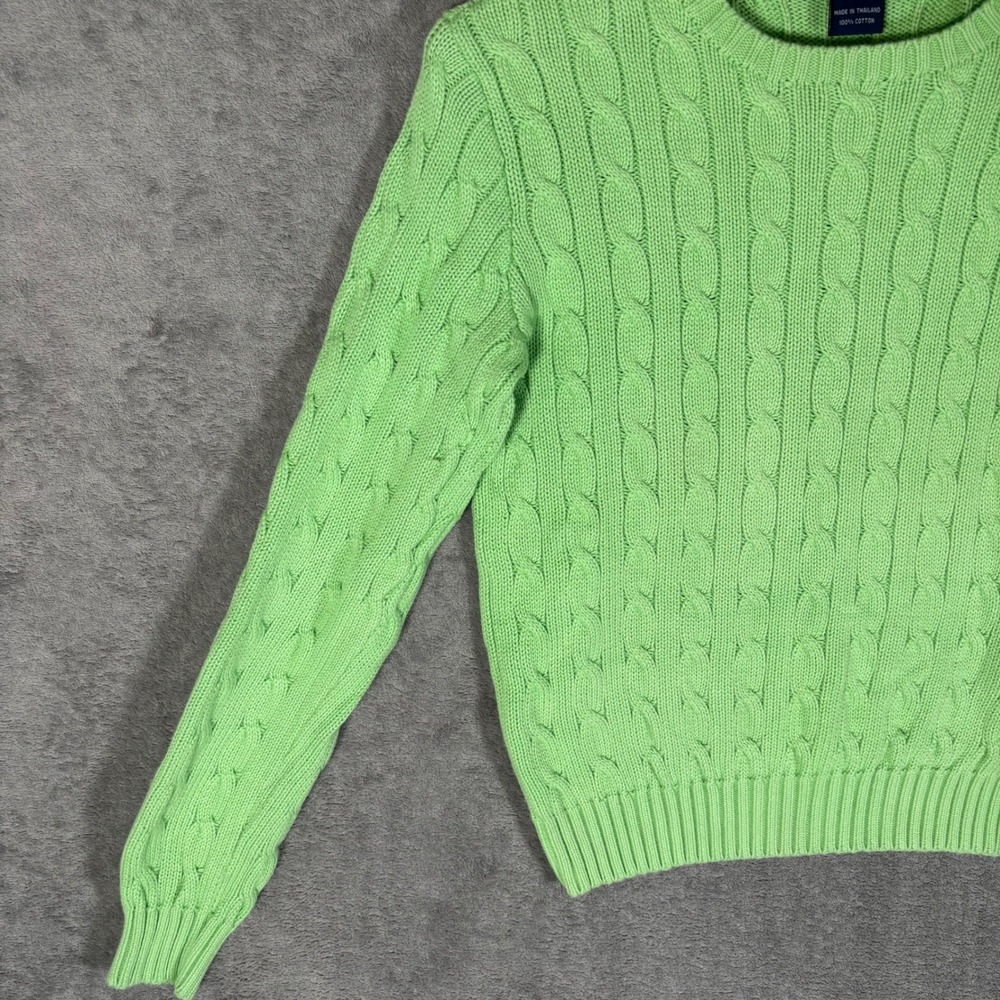 Ralph Lauren Womens Lime Green Cable Knit Cotton Crew Neck Sweater Size M Preppy - Picture 7 of 13